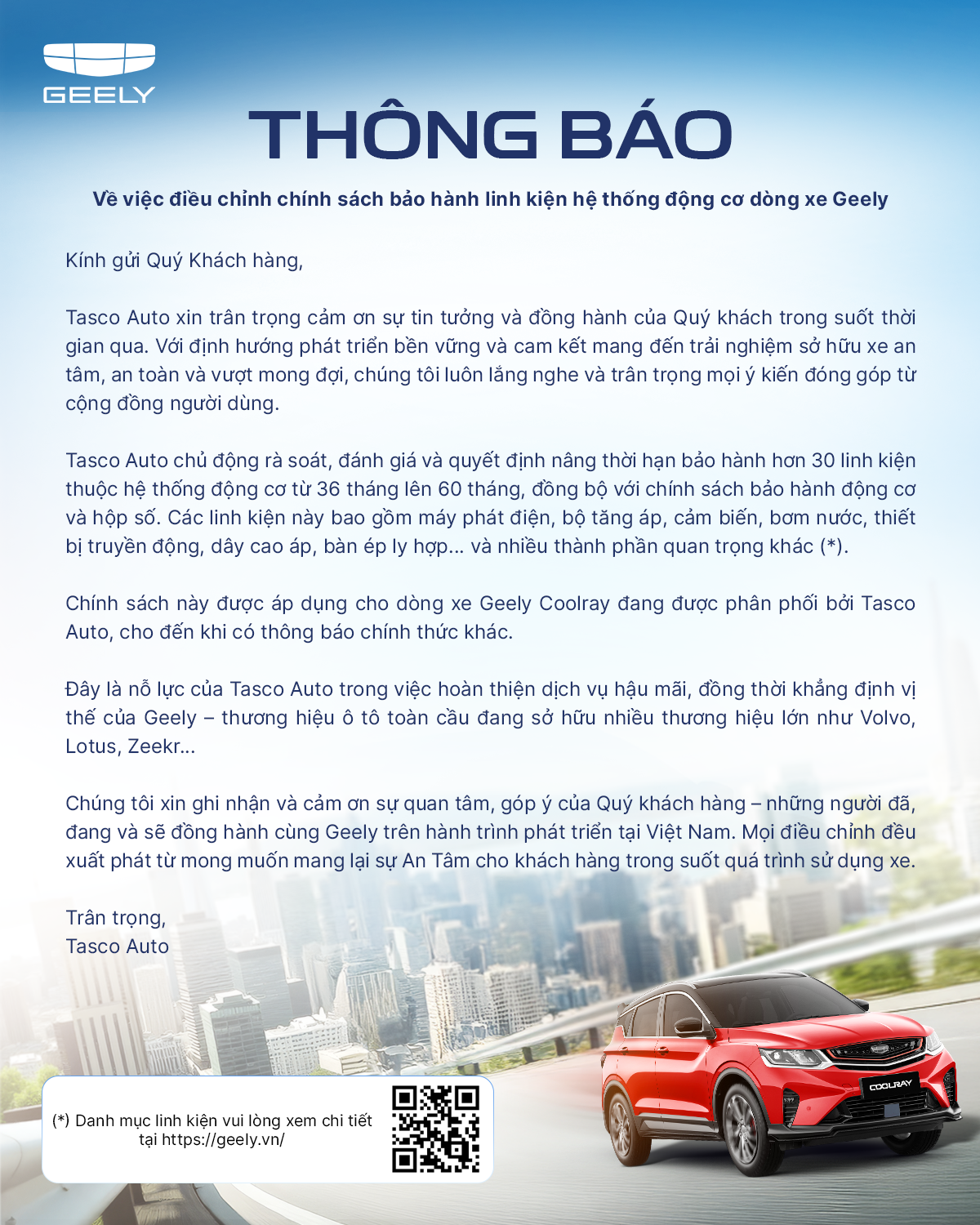 Chính sách bảo hành Geely Đà Lạt